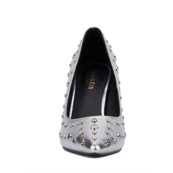 NEW TORGEIS SILVER STUDDED ZOELLE STILETTO HIGH HEELS SHOES SZ 9 - Picture 3 of 8